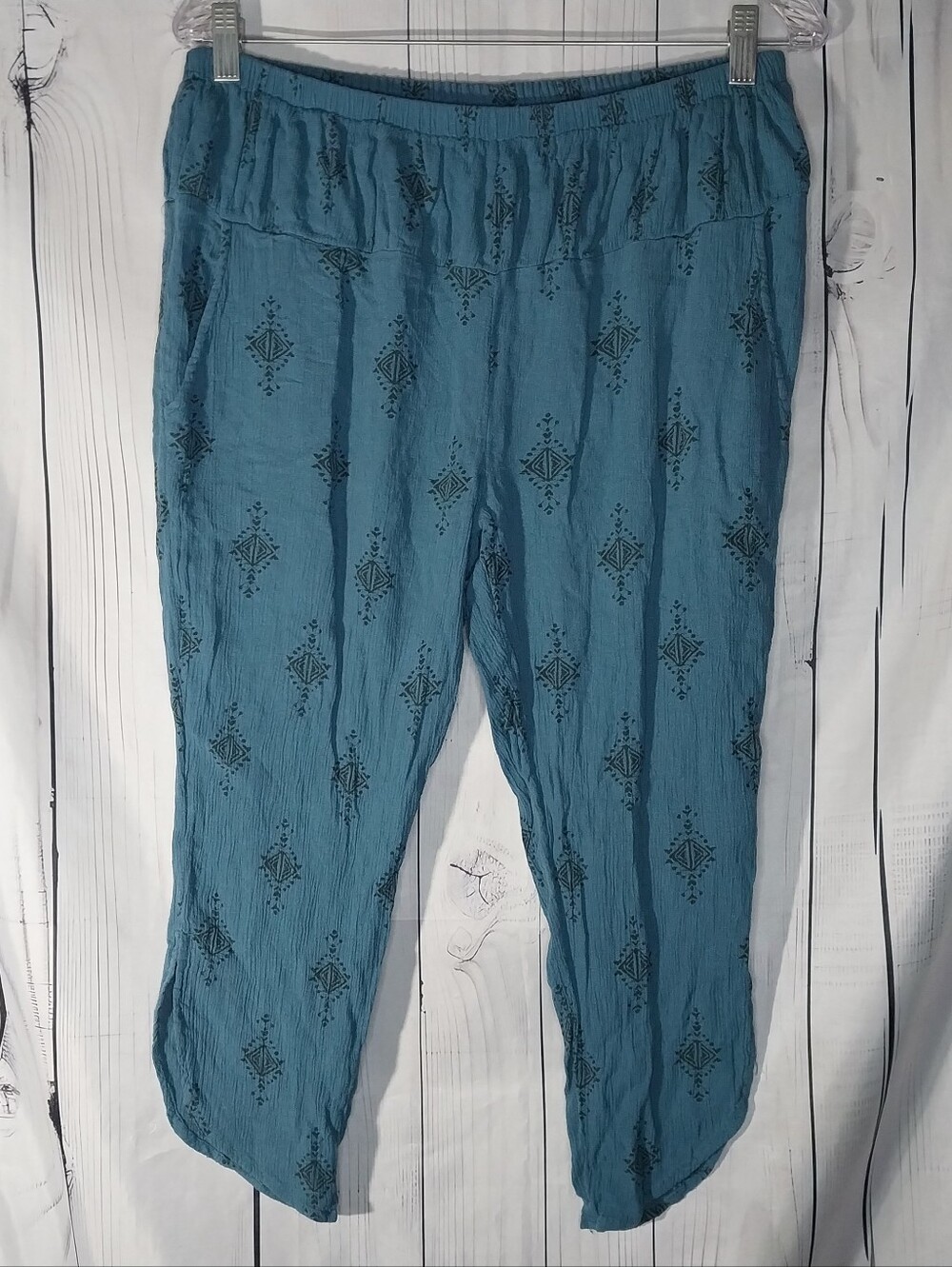 Free People Harem Teal Printed Elastic Waist Boho Hippie Festival Pants